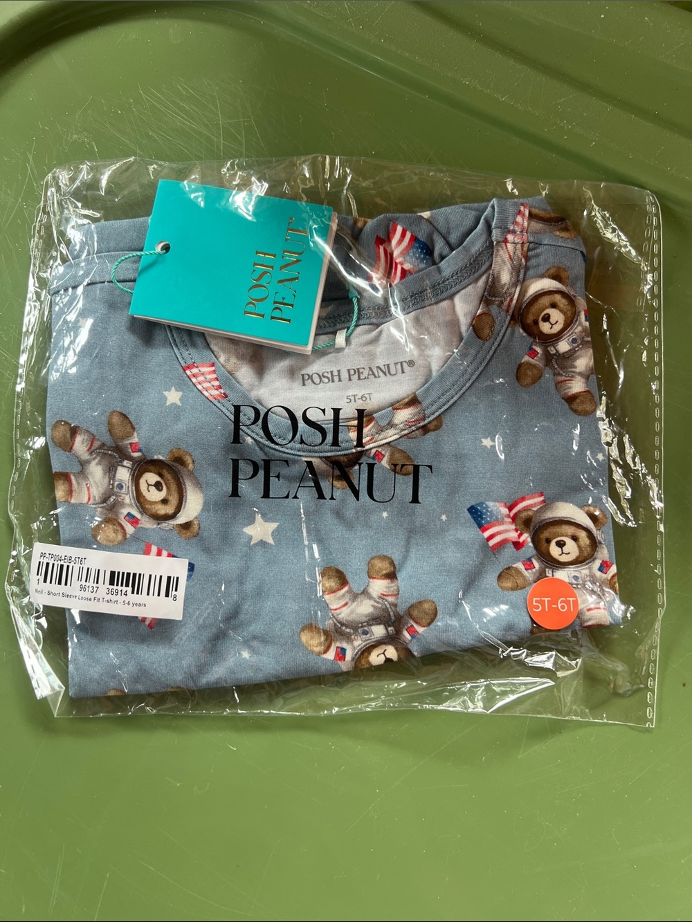 Posh Peanut Light Blue Teddy Bear Pajama Top with American Flag